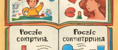Întruchipare artistică a unei femei tinere cu păr lung și ondulat, îmbrăcată într-o rochie roșie elegantă, stând într-un peisaj urban noaptea, lumină difuză și clădiri moderne în fundal.