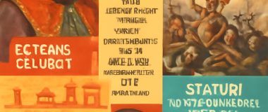 Desen digital vibrant cu peisaj futurist urban în timpul serii, clădiri înalte cu lumini neon albastre și mov, cer înstelat, cu oameni care merg pe stradă și mașini în mișcare.